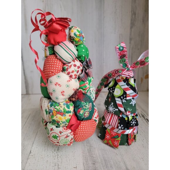 Tree Patchwork vintage fabric Xmas figure set decor - Picture 1 of 8